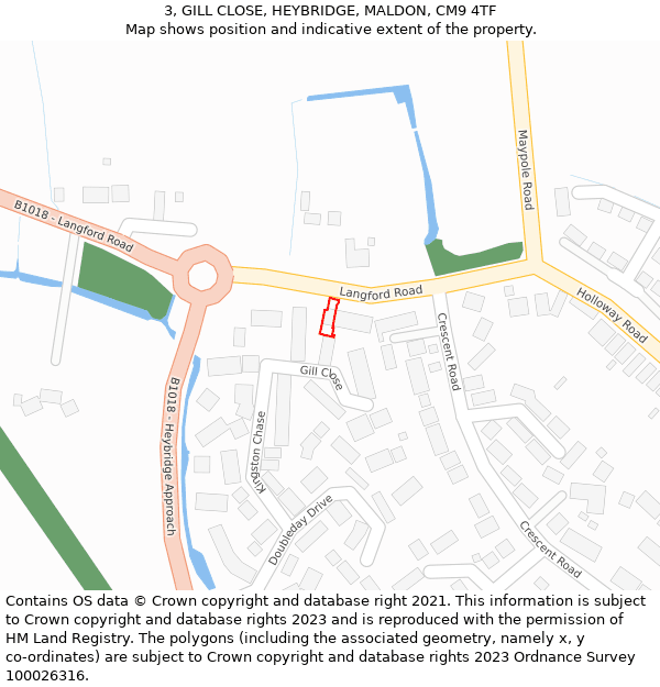 3, GILL CLOSE, HEYBRIDGE, MALDON, CM9 4TF: Location map and indicative extent of plot