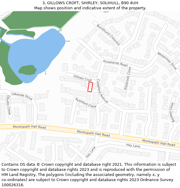 3, GILLOWS CROFT, SHIRLEY, SOLIHULL, B90 4UH: Location map and indicative extent of plot