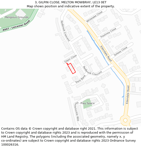 3, GILPIN CLOSE, MELTON MOWBRAY, LE13 0ET: Location map and indicative extent of plot