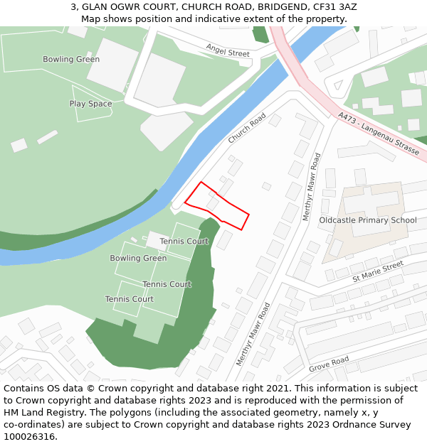 3, GLAN OGWR COURT, CHURCH ROAD, BRIDGEND, CF31 3AZ: Location map and indicative extent of plot