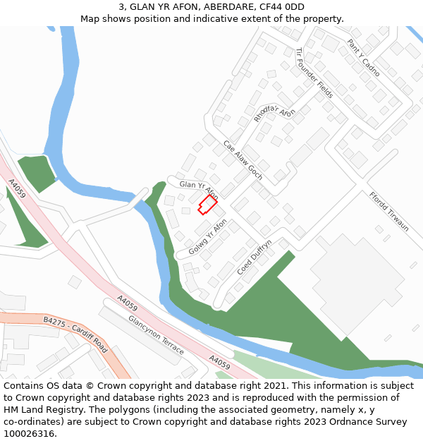 3, GLAN YR AFON, ABERDARE, CF44 0DD: Location map and indicative extent of plot