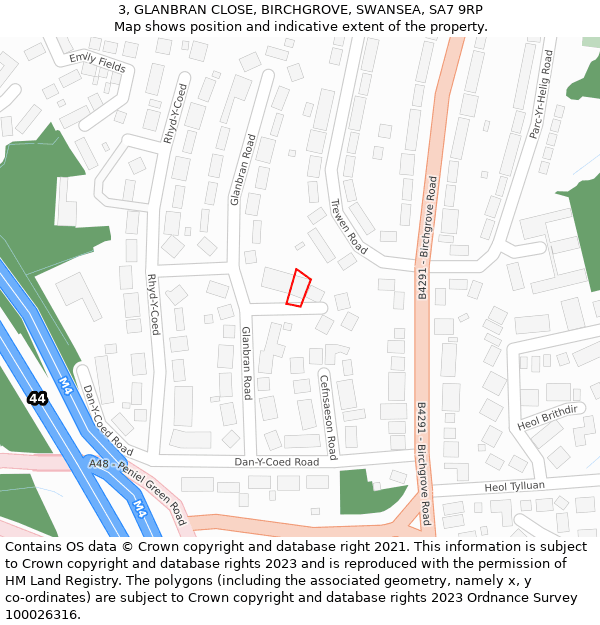 3, GLANBRAN CLOSE, BIRCHGROVE, SWANSEA, SA7 9RP: Location map and indicative extent of plot