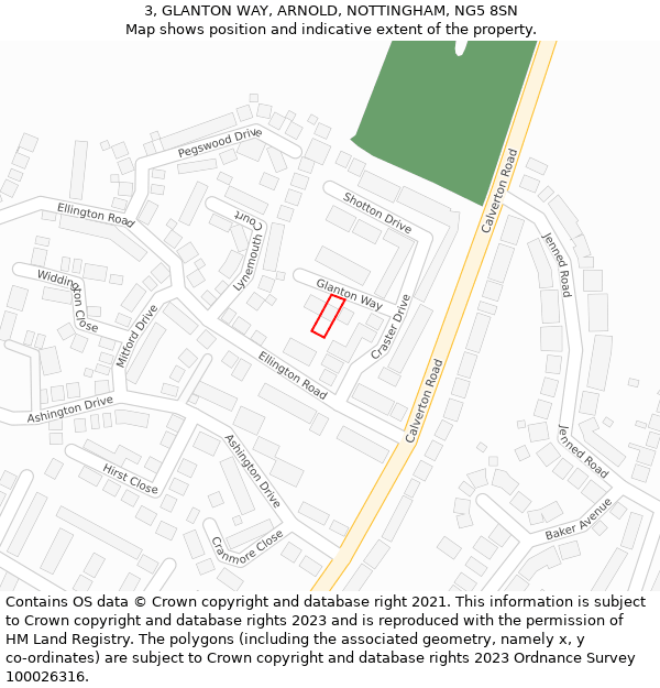 3, GLANTON WAY, ARNOLD, NOTTINGHAM, NG5 8SN: Location map and indicative extent of plot