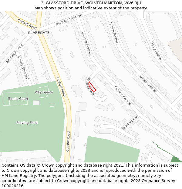 3, GLASSFORD DRIVE, WOLVERHAMPTON, WV6 9JH: Location map and indicative extent of plot