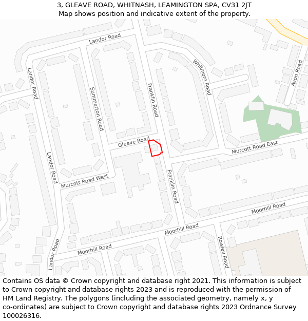 3, GLEAVE ROAD, WHITNASH, LEAMINGTON SPA, CV31 2JT: Location map and indicative extent of plot