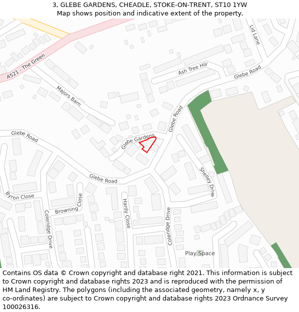 3, GLEBE GARDENS, CHEADLE, STOKE-ON-TRENT, ST10 1YW: Location map and indicative extent of plot