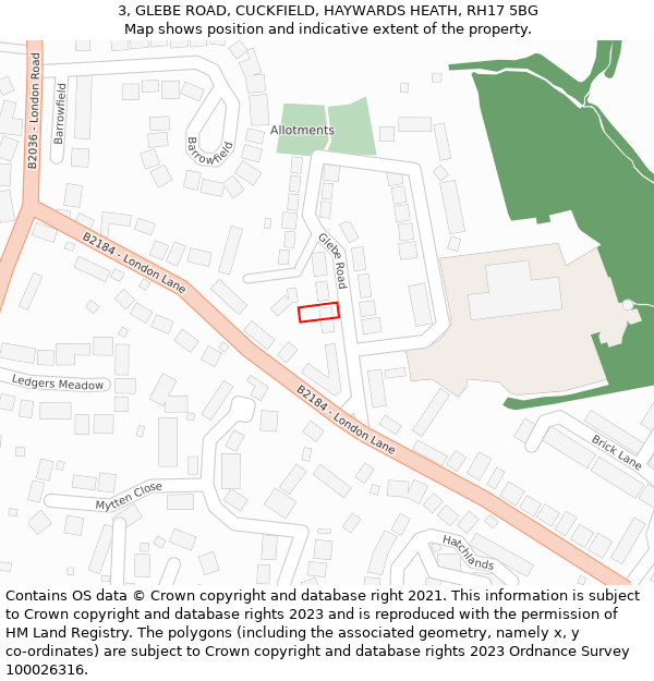 3, GLEBE ROAD, CUCKFIELD, HAYWARDS HEATH, RH17 5BG: Location map and indicative extent of plot