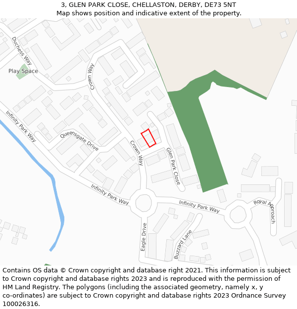 3, GLEN PARK CLOSE, CHELLASTON, DERBY, DE73 5NT: Location map and indicative extent of plot