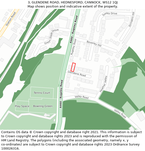 3, GLENDENE ROAD, HEDNESFORD, CANNOCK, WS12 1QJ: Location map and indicative extent of plot