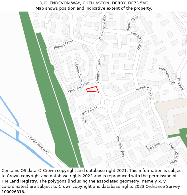 3, GLENDEVON WAY, CHELLASTON, DERBY, DE73 5AG: Location map and indicative extent of plot