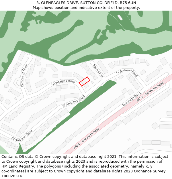 3, GLENEAGLES DRIVE, SUTTON COLDFIELD, B75 6UN: Location map and indicative extent of plot