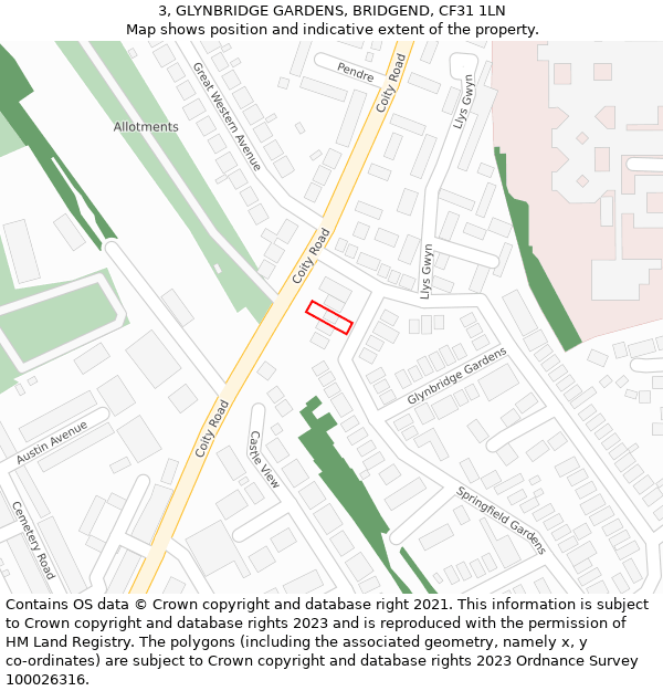 3, GLYNBRIDGE GARDENS, BRIDGEND, CF31 1LN: Location map and indicative extent of plot