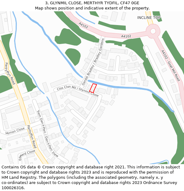 3, GLYNMIL CLOSE, MERTHYR TYDFIL, CF47 0GE: Location map and indicative extent of plot