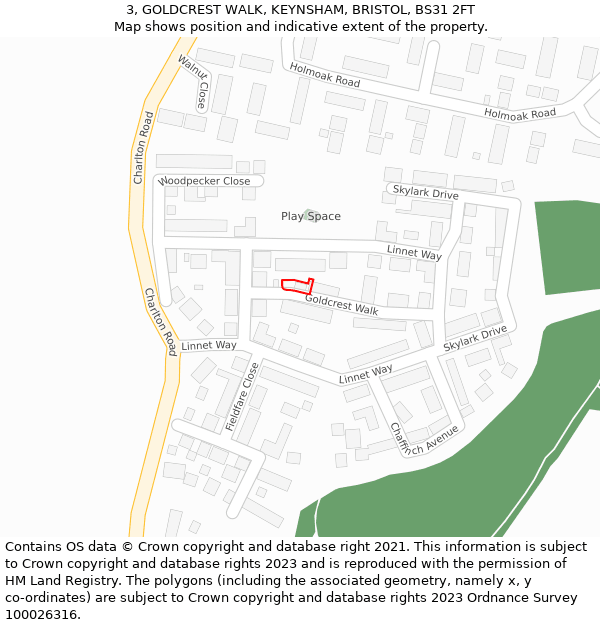 3, GOLDCREST WALK, KEYNSHAM, BRISTOL, BS31 2FT: Location map and indicative extent of plot