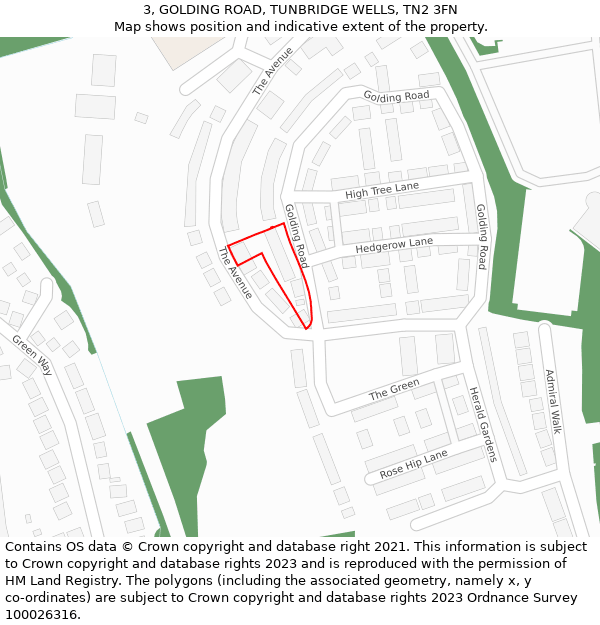 3, GOLDING ROAD, TUNBRIDGE WELLS, TN2 3FN: Location map and indicative extent of plot