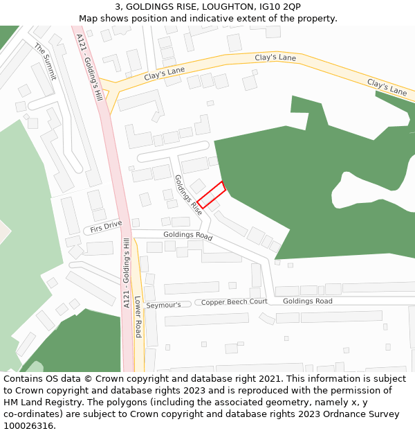 3, GOLDINGS RISE, LOUGHTON, IG10 2QP: Location map and indicative extent of plot