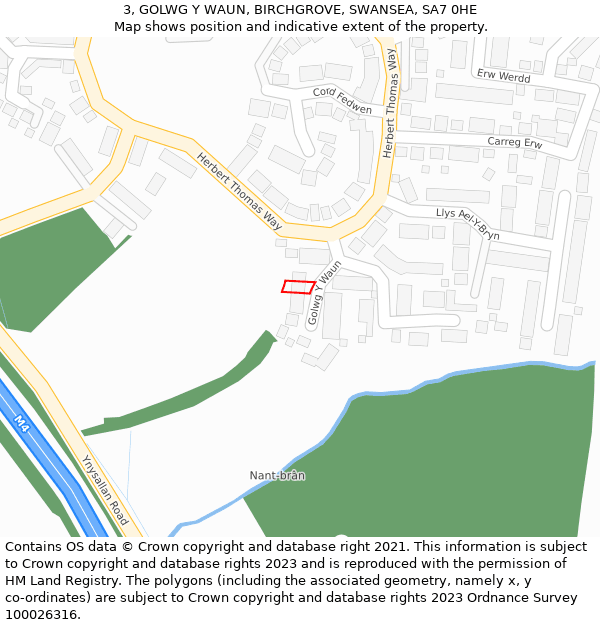 3, GOLWG Y WAUN, BIRCHGROVE, SWANSEA, SA7 0HE: Location map and indicative extent of plot