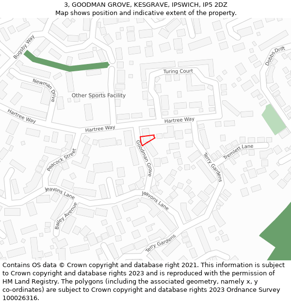 3, GOODMAN GROVE, KESGRAVE, IPSWICH, IP5 2DZ: Location map and indicative extent of plot