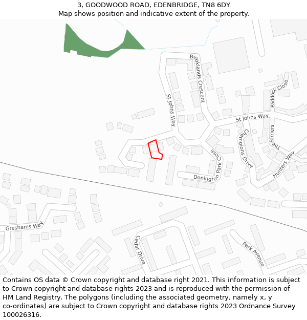 3, GOODWOOD ROAD, EDENBRIDGE, TN8 6DY: Location map and indicative extent of plot