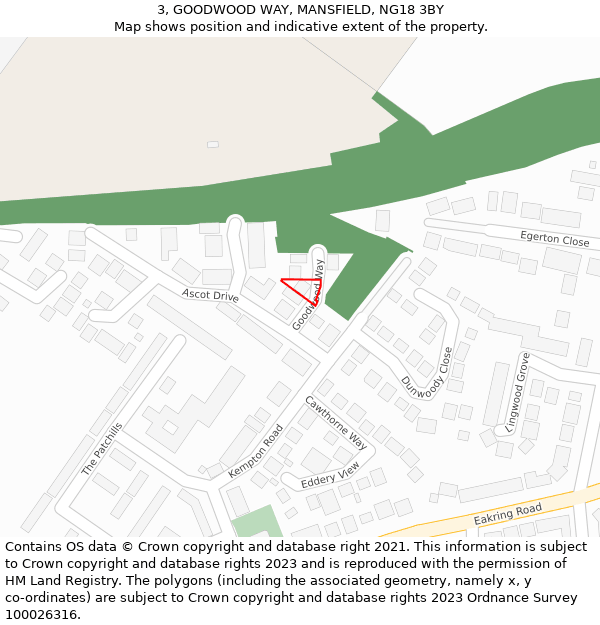 3, GOODWOOD WAY, MANSFIELD, NG18 3BY: Location map and indicative extent of plot