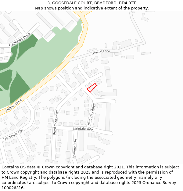 3, GOOSEDALE COURT, BRADFORD, BD4 0TT: Location map and indicative extent of plot