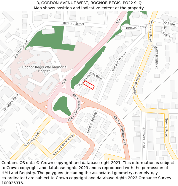 3, GORDON AVENUE WEST, BOGNOR REGIS, PO22 9LQ: Location map and indicative extent of plot