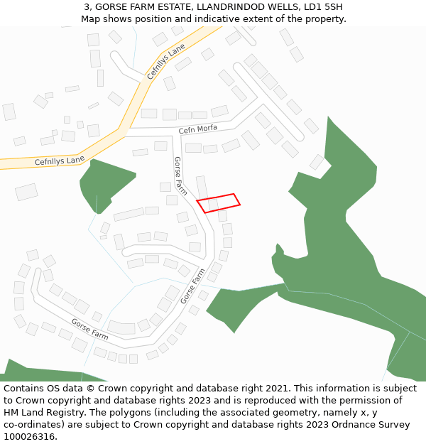 3, GORSE FARM ESTATE, LLANDRINDOD WELLS, LD1 5SH: Location map and indicative extent of plot