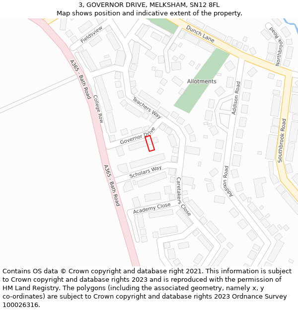 3, GOVERNOR DRIVE, MELKSHAM, SN12 8FL: Location map and indicative extent of plot