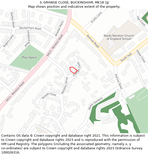 3, GRANGE CLOSE, BUCKINGHAM, MK18 1JJ: Location map and indicative extent of plot