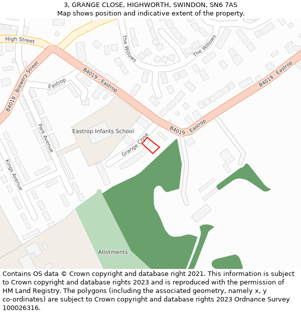 3, GRANGE CLOSE, HIGHWORTH, SWINDON, SN6 7AS: Location map and indicative extent of plot