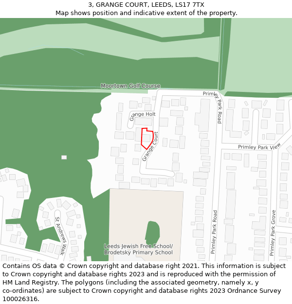 3, GRANGE COURT, LEEDS, LS17 7TX: Location map and indicative extent of plot