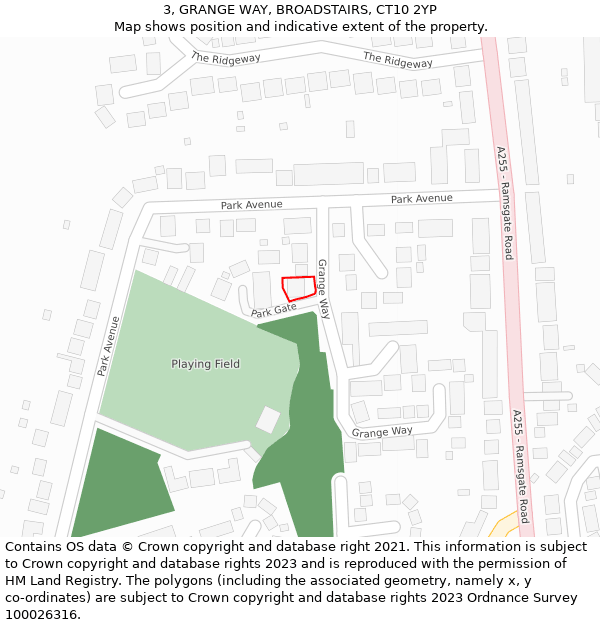 3, GRANGE WAY, BROADSTAIRS, CT10 2YP: Location map and indicative extent of plot