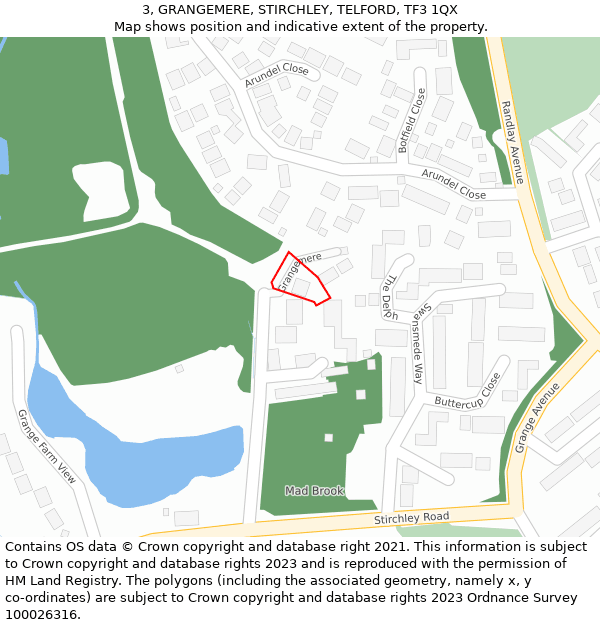 3, GRANGEMERE, STIRCHLEY, TELFORD, TF3 1QX: Location map and indicative extent of plot
