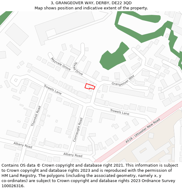 3, GRANGEOVER WAY, DERBY, DE22 3QD: Location map and indicative extent of plot