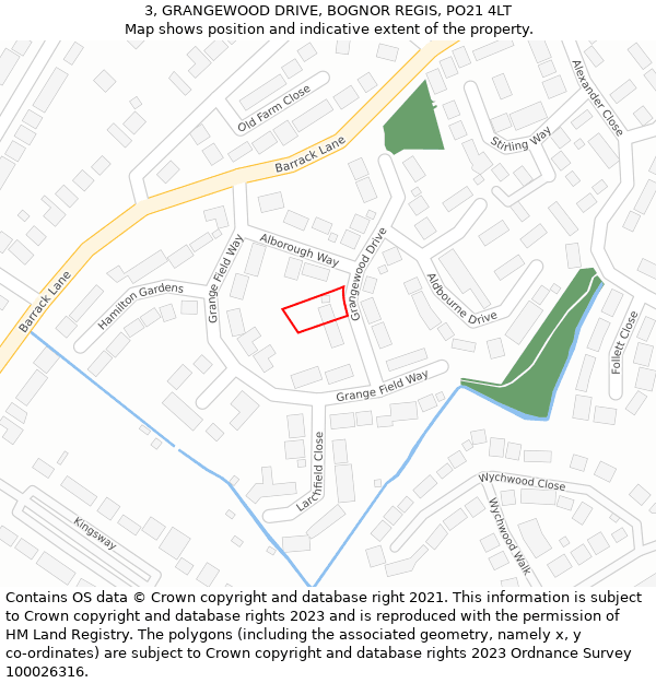 3, GRANGEWOOD DRIVE, BOGNOR REGIS, PO21 4LT: Location map and indicative extent of plot