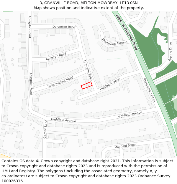 3, GRANVILLE ROAD, MELTON MOWBRAY, LE13 0SN: Location map and indicative extent of plot