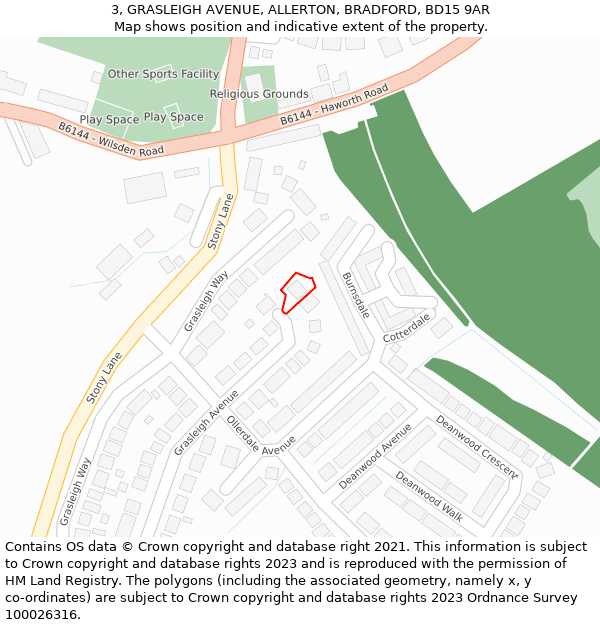 3, GRASLEIGH AVENUE, ALLERTON, BRADFORD, BD15 9AR: Location map and indicative extent of plot