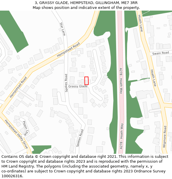 3, GRASSY GLADE, HEMPSTEAD, GILLINGHAM, ME7 3RR: Location map and indicative extent of plot