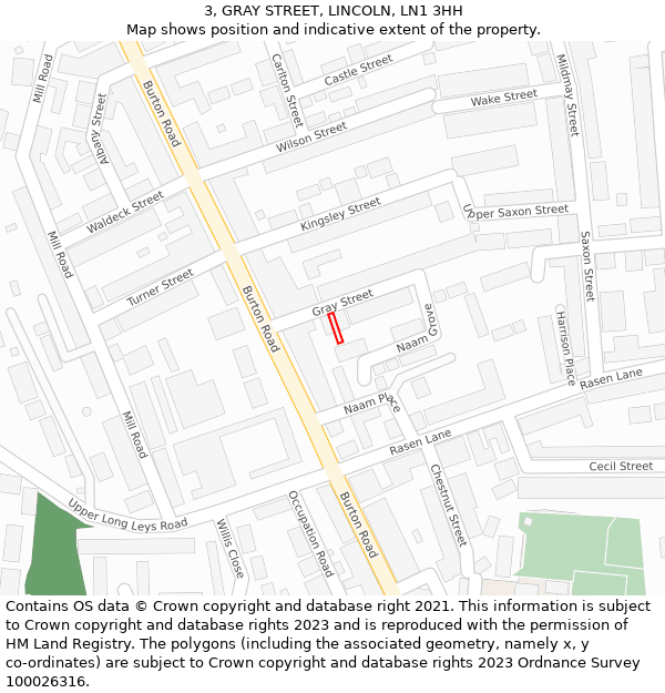 3, GRAY STREET, LINCOLN, LN1 3HH: Location map and indicative extent of plot