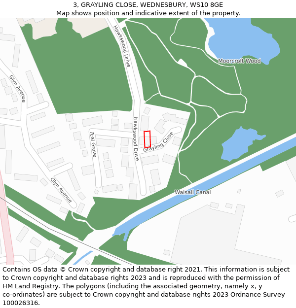 3, GRAYLING CLOSE, WEDNESBURY, WS10 8GE: Location map and indicative extent of plot