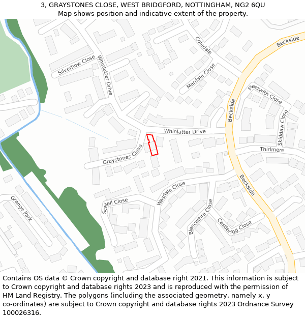 3, GRAYSTONES CLOSE, WEST BRIDGFORD, NOTTINGHAM, NG2 6QU: Location map and indicative extent of plot