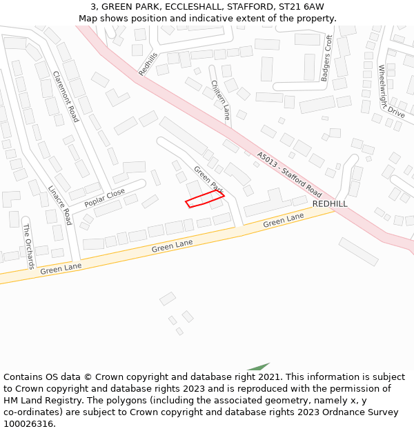 3, GREEN PARK, ECCLESHALL, STAFFORD, ST21 6AW: Location map and indicative extent of plot