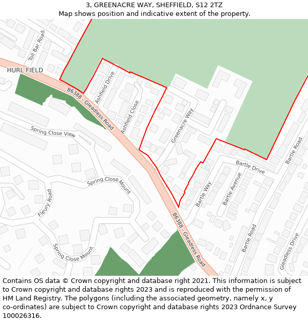 3, GREENACRE WAY, SHEFFIELD, S12 2TZ: Location map and indicative extent of plot