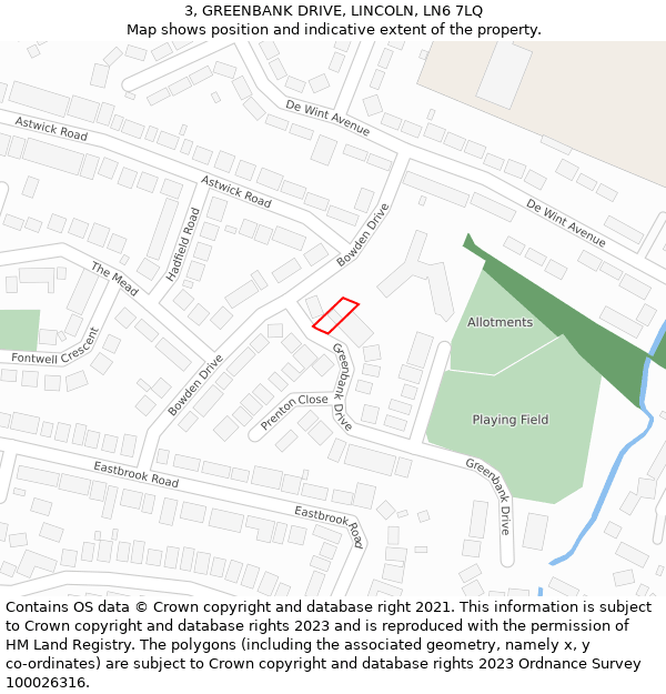 3, GREENBANK DRIVE, LINCOLN, LN6 7LQ: Location map and indicative extent of plot