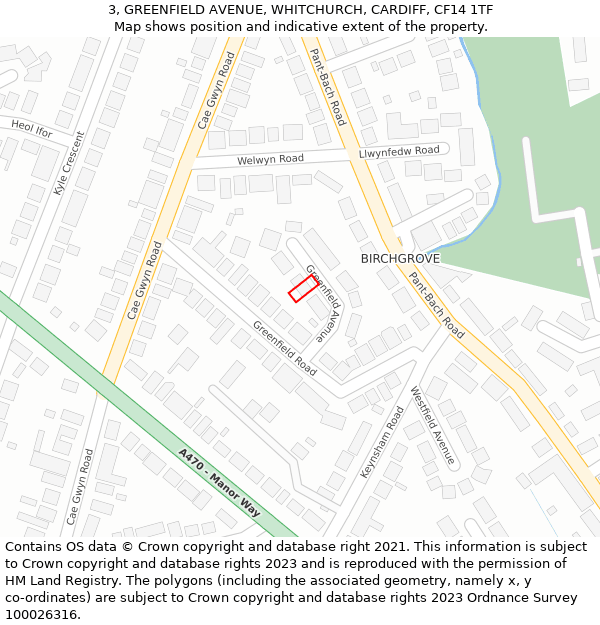 3, GREENFIELD AVENUE, WHITCHURCH, CARDIFF, CF14 1TF: Location map and indicative extent of plot
