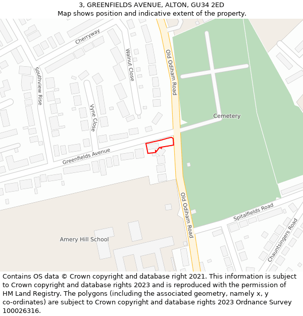 3, GREENFIELDS AVENUE, ALTON, GU34 2ED: Location map and indicative extent of plot