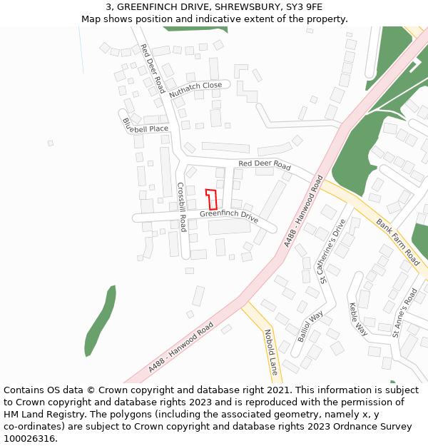 3, GREENFINCH DRIVE, SHREWSBURY, SY3 9FE: Location map and indicative extent of plot
