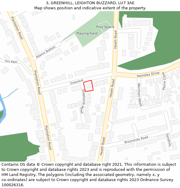 3, GREENHILL, LEIGHTON BUZZARD, LU7 3AE: Location map and indicative extent of plot