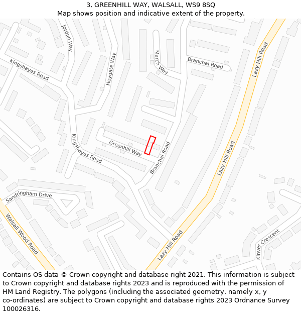 3, GREENHILL WAY, WALSALL, WS9 8SQ: Location map and indicative extent of plot