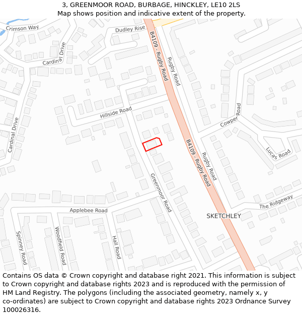 3, GREENMOOR ROAD, BURBAGE, HINCKLEY, LE10 2LS: Location map and indicative extent of plot